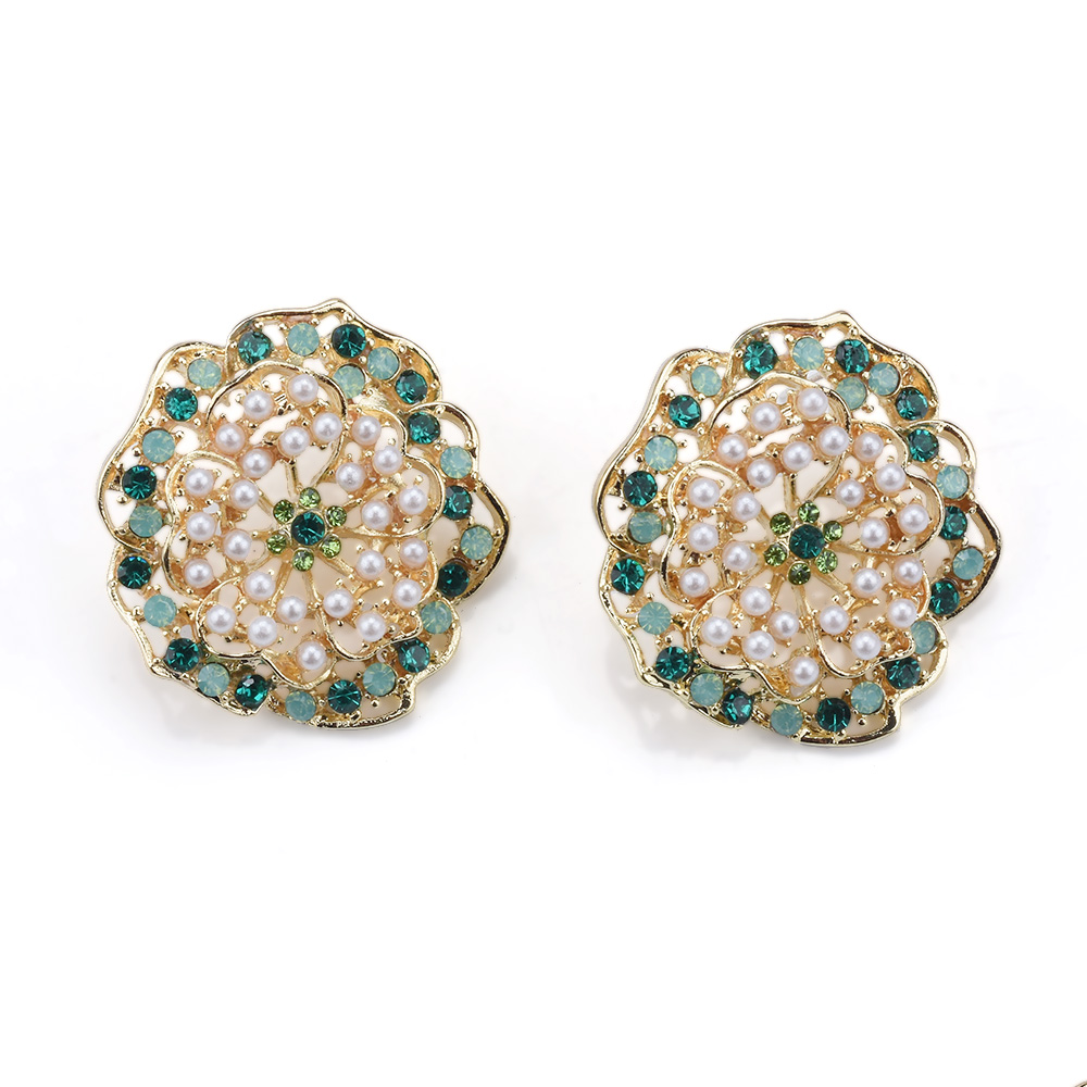 Ethnic Fashion Trends 2025 - 2025 ใหม่แนวโน้มสีเขียวคริสตัลสีชมพูFaux Pearlโลหะดอกไม้รูปร่างต่างหูผู้หญิงPalace Retro Elegant Bohoต่างหูเครื่องประดับ