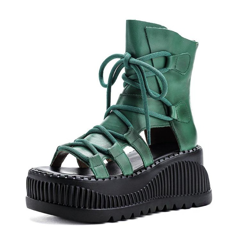 Ethnic Fashion For Women - 8 ซม.วัวแท้หนังข้อเท้า Booties ผู้หญิง Hollow Peep