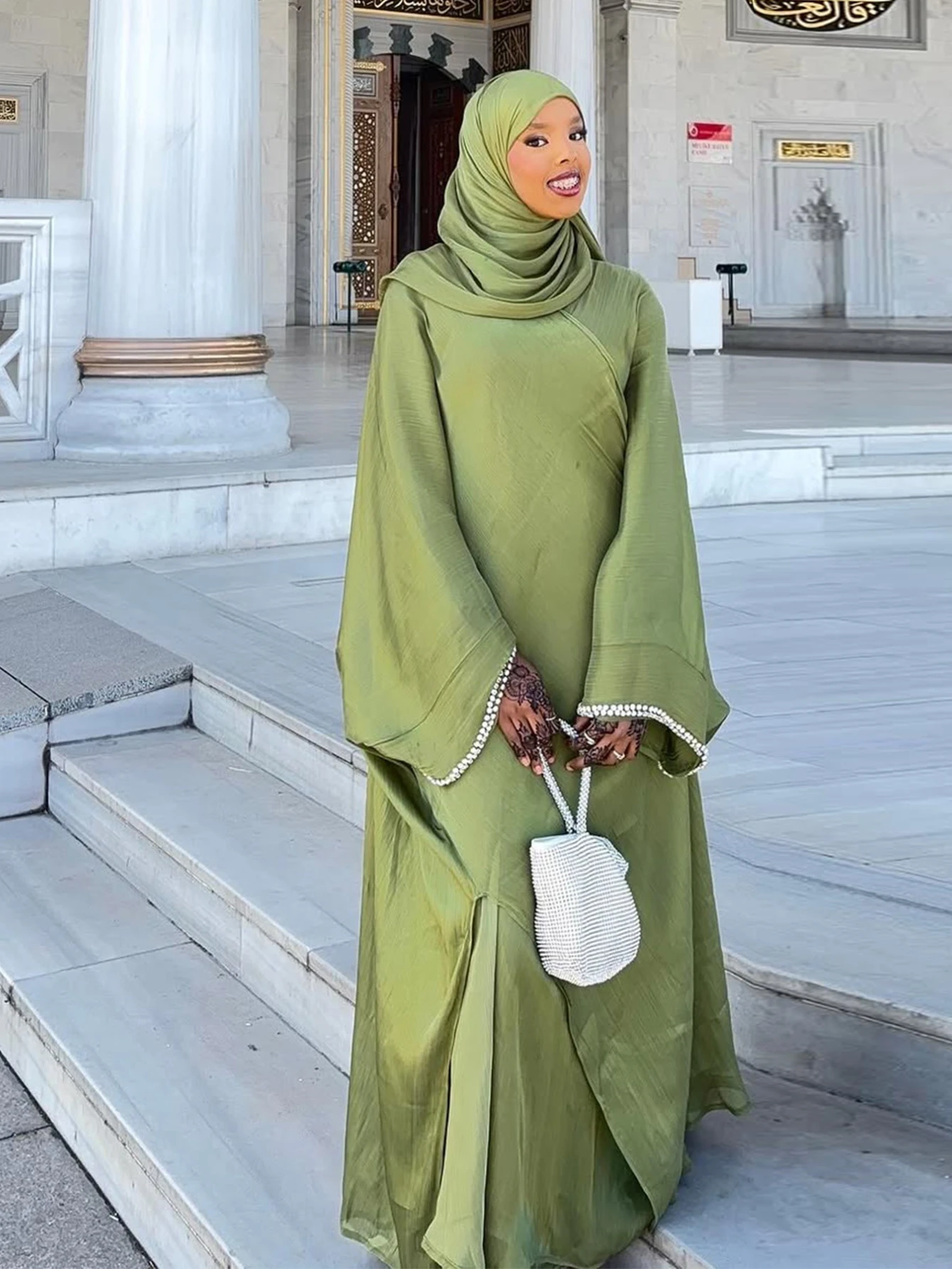 Jalabiya Women Arabic - ชุดอาบายะห์มุสลิมสำหรับวันอีด ผ้าคลุมศีรษะ 1 ชิ้น เสื้อคลุมอาบายะห์ผู้หญิง รอมฎอน
