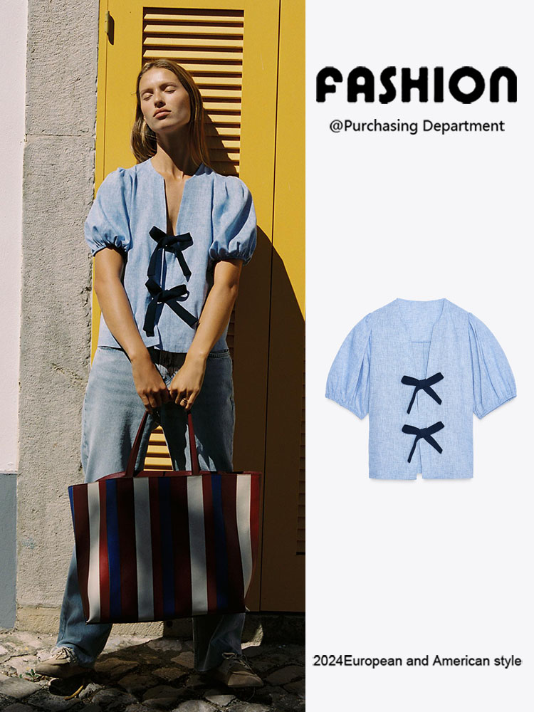 Ethnic Fashion Trends 2025 - เสื้อเชิ้ตผู้หญิงมาใหม่ ตกแต่งด้วยโบว์ แขนสั้น แฟชั่นฤดูร้อน 2025 สไตล์ชาติพันธุ์