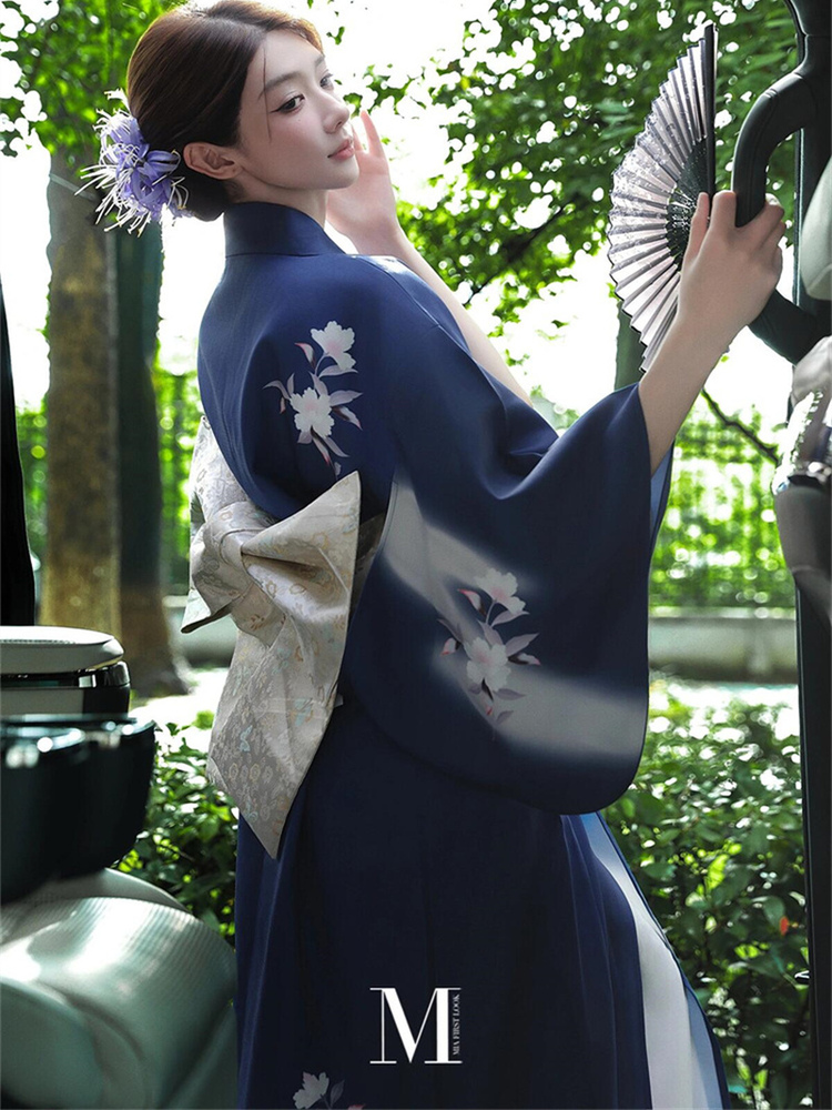 Ethnic Wear Model Fashion - ชุดกิโมโนแบบดั้งเดิมที่ปรับปรุงใหม่ ชุดถ่ายภาพ แฟชั่นฤดูร้อนสำหรับสาววัยรุ่น ชุดชาติพันธุ์ โพลีเอสเตอร์
