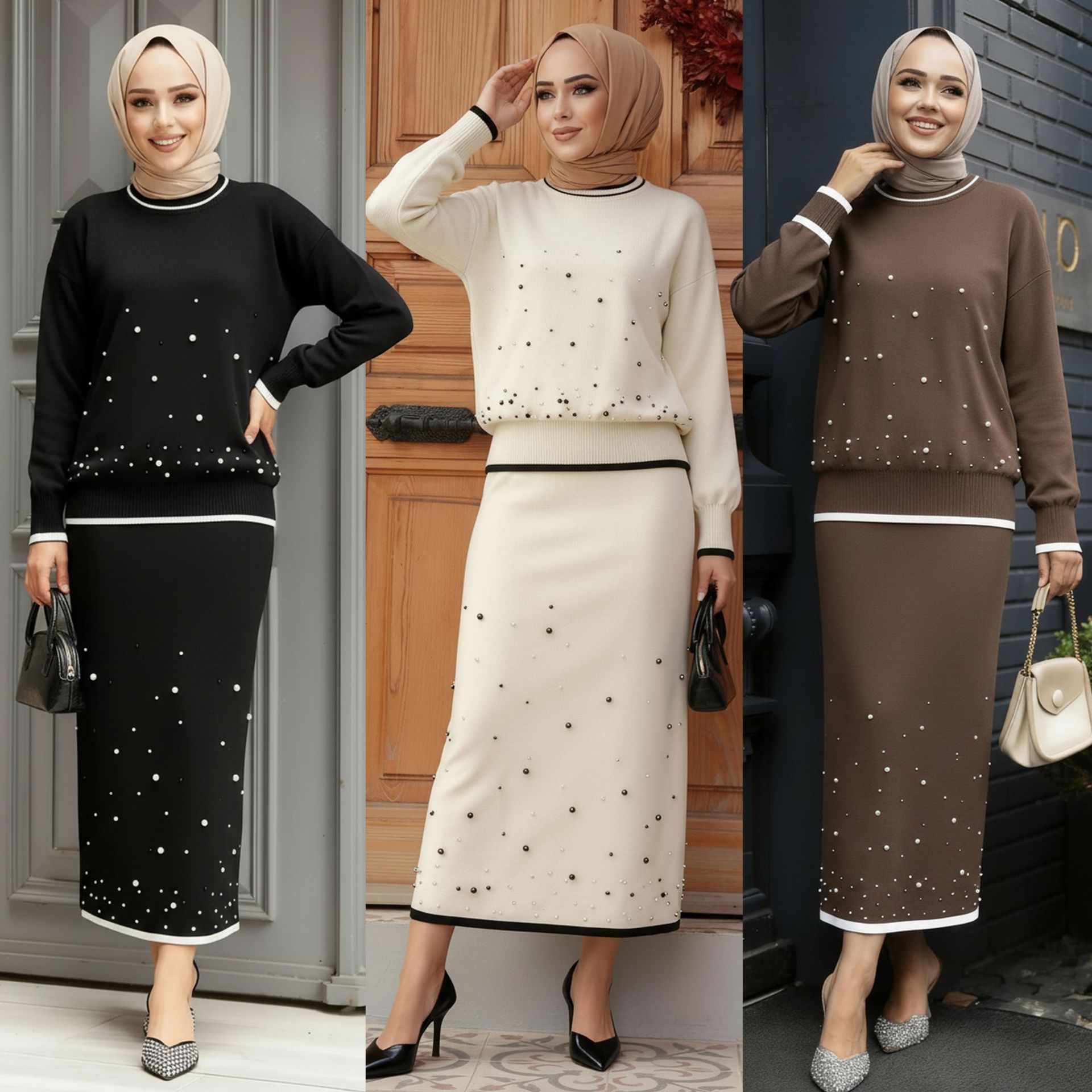 Jalabiya Women Arabic - ชุดผู้หญิง 2 ชิ้น สำหรับวันอีด เสื้อปักลูกปัด กระโปรง