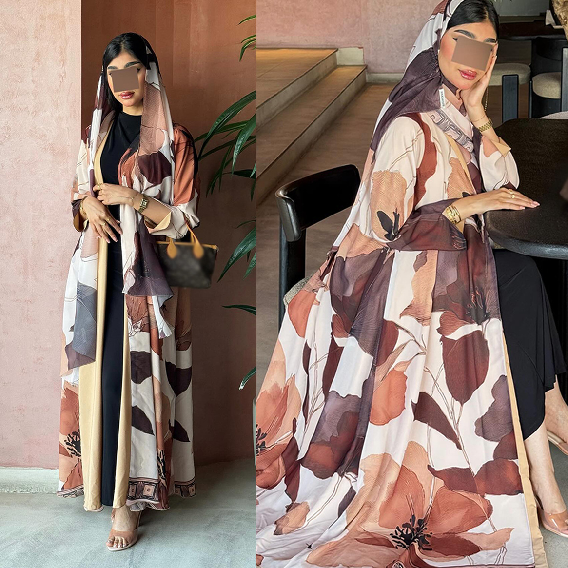 Jalabiya Women Arabic - ผ้าคลุมศีรษะผู้หญิงลายพิมพ์สำหรับวันอีด ชุดอาบายะห์มุสลิมแบบคาร์ดิแกน ชุดเดรสสำหรับงานปาร์ตี้ จาลาบียะห์ ชุดอาบายะห์ยาวสำหรับเดือนรอมฎอน ชุดเดรสยาวแบบอาหรับ