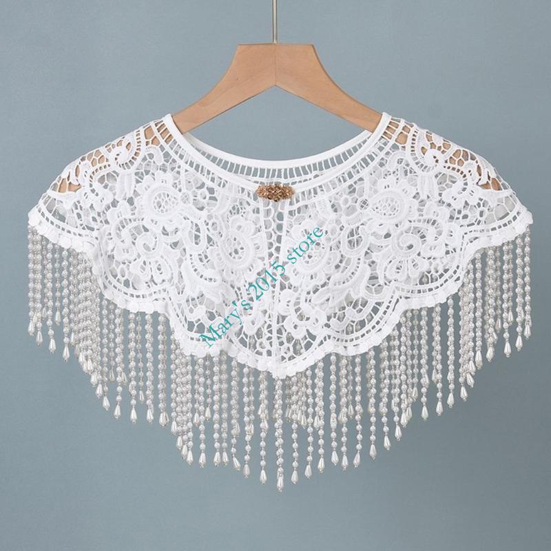 Ethnic Fashion Designer - สไตล์จีนแบบดั้งเดิมปักไหล่ผ้าพันคอผ้าคลุมไหล่ลูกปัดไข่มุกเครื่องประดับชาติพันธุ์ Hollow Design