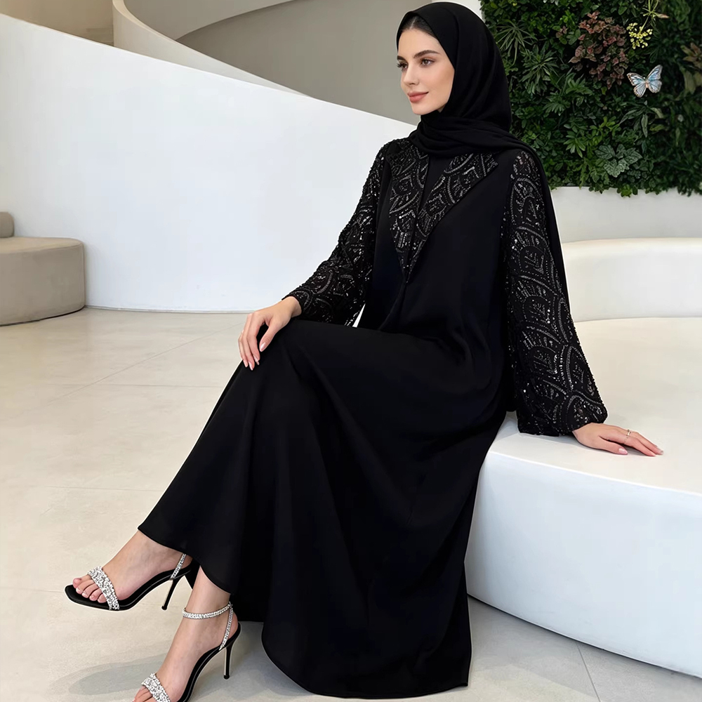 Jalabiya Women Arabic - ชุดมุสลิมสำหรับผู้หญิง ชุดอาบายะ ผ้าคลุมศีรษะ ประดับเลื่อม จาลาบียะ รอมฎอน