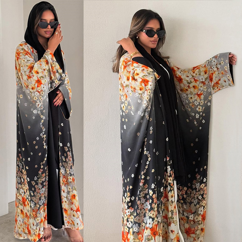 Jalabiya Women Arabic - ผู้หญิงมุสลิม Abaya เสื้อสเวตเตอร์ถักพิมพ์ชุด Ramadan Eid Party