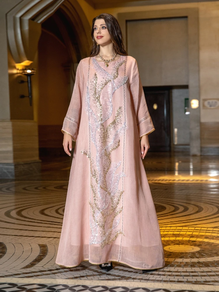 Jalabiya Women Arabic - Eid มุสลิมชุดสําหรับผู้หญิง Abaya Jalabiya ชุดราตรียาวเลื่อมโมร็อกโก Abayas