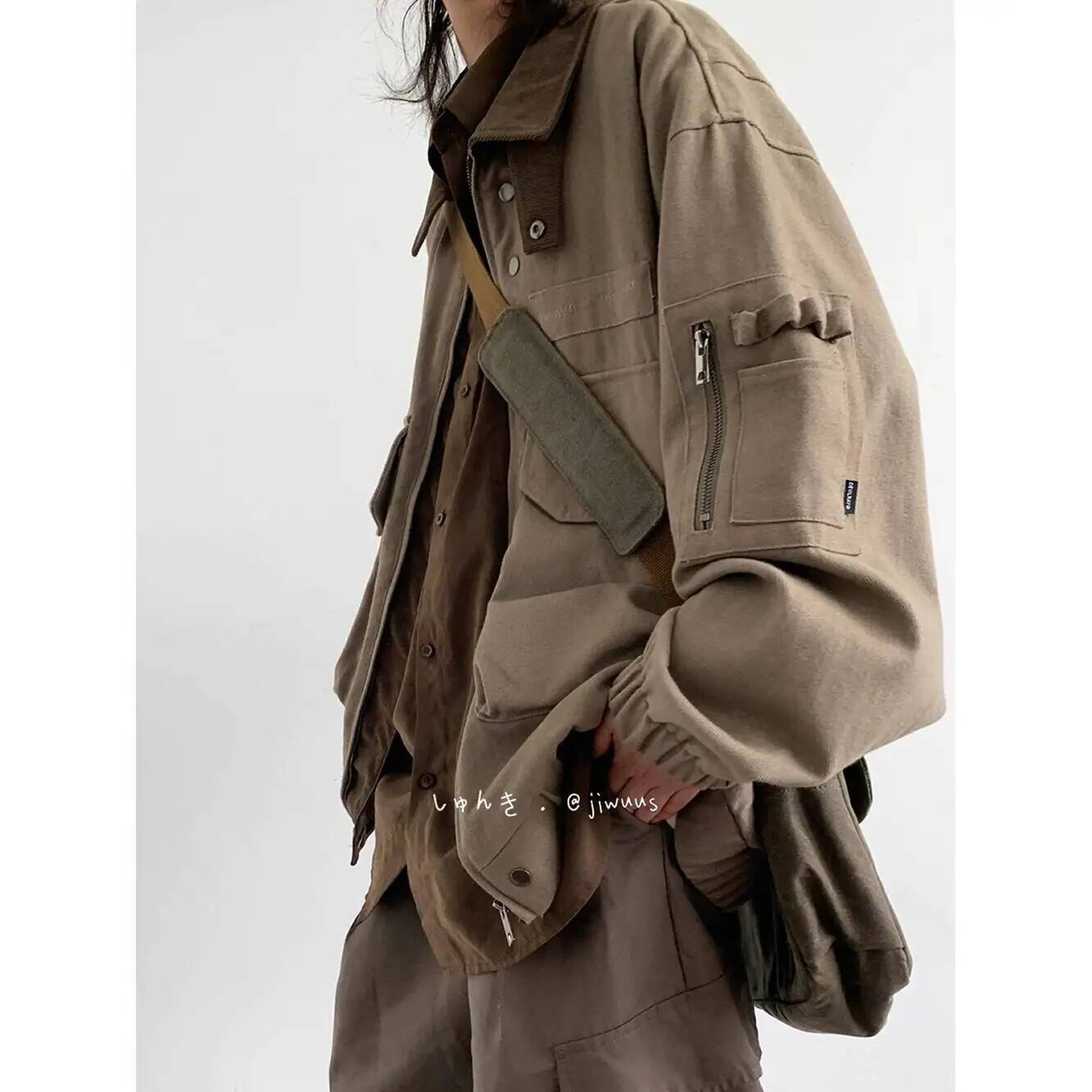 Haori Japanese Jacket - ผู้ชายแจ็คเก็ตฤดูใบไม้ผลิฤดูใบไม้ร่วงหลวมแจ็คเก็ตคาร์โก้ญี่ปุ่นวินเทจหลายกระเป๋า, U nisex streetwear, มีสไตล์อเนกประสงค์เสื้อลําลอง