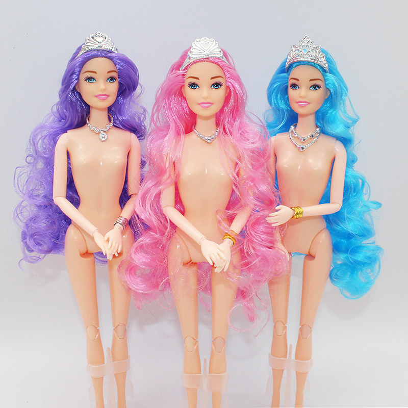 Ethnic Wear Model Fashion - ใหม่30ซม.ตุ๊กตาไม่มีหัวสวมใส่สีม่วง/สีฟ้า/สีชมพูผมยาวลอน1/6 Bjd Multi-Joint Body ชุดของเล่น