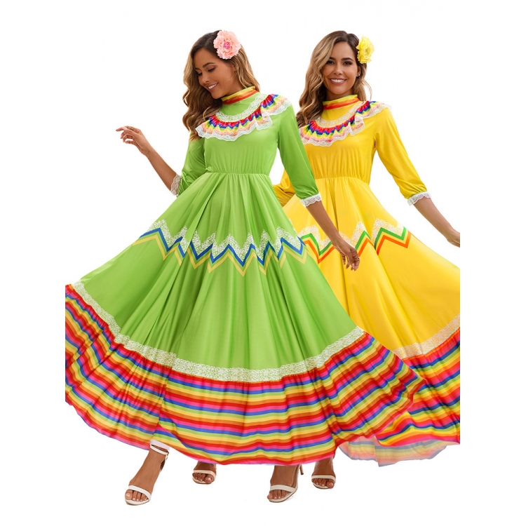 Ethnic Fashion Trends 2025 - ชุดเต้นรำพื้นเมืองสำหรับผู้หญิง กระโปรงบานใหญ่ สำหรับการแสดงบนเวที ชุดฮาโลวีน เทรนด์แฟชั่นฤดูร้อนปี 2025