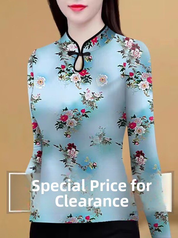 Ethnic Fashion Designer - เสื้อยืดพิมพ์ลายแฟชั่นสำหรับผู้หญิง ทรงเข้ารูป ใส่เป็นเสื้อตัวในได้ ดีไซน์คอเสื้อแบบไหล่ตก ลายดอกไม้สไตล์ชาติพันธุ์