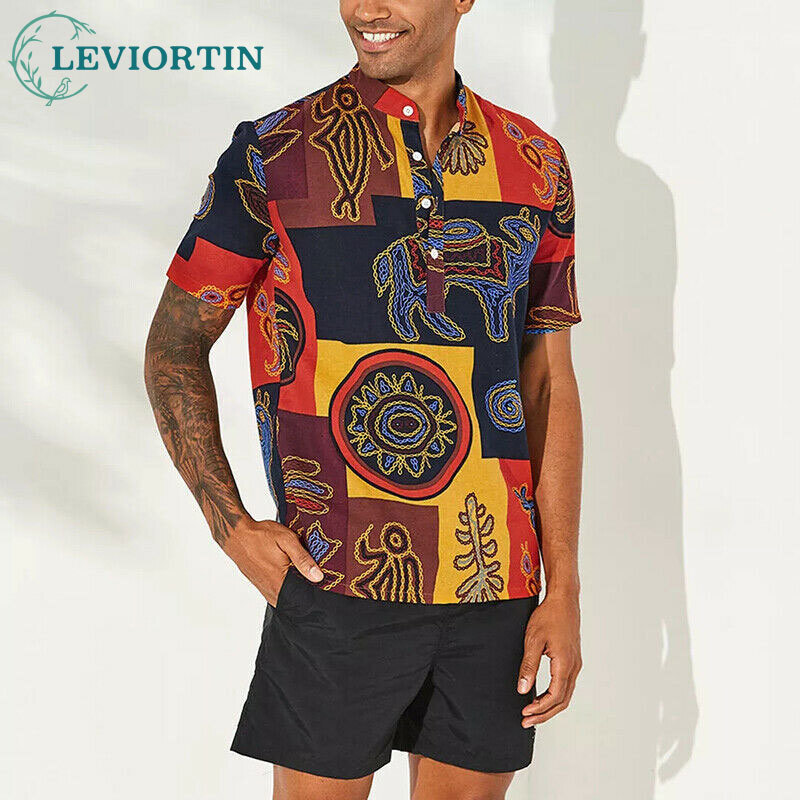 Ethnic Fashion Trends 2025 - 2025 ฤดูร้อนใหม่สไตล์ชาติพันธุ์ยุโรปและอเมริกาพิมพ์ชีฟองยืนขึ้นคอแนวโน้มแฟชั่นลําลองของผู้ชายเสื้ออเนกประสงค์
