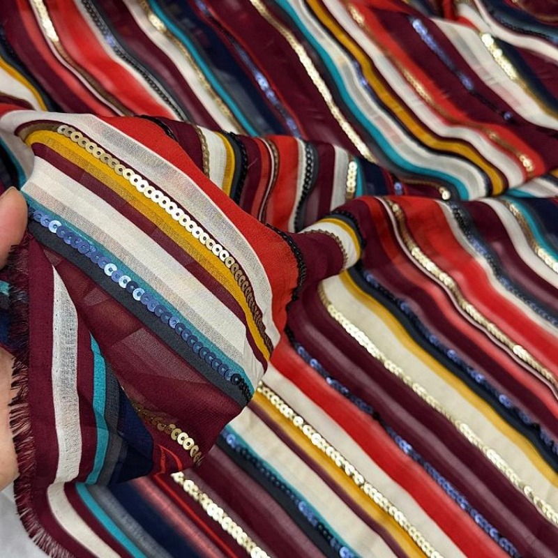 ผ้าปักลายทางหลากสีประดับเลื่อม - Ethnic Fashion Designer บทวิจารณ์และราคา