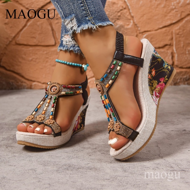รองเท้าส้นเตารีดประดับลูกปัดลา - Ethnic Fashion For Women บทวิจารณ์และราคา