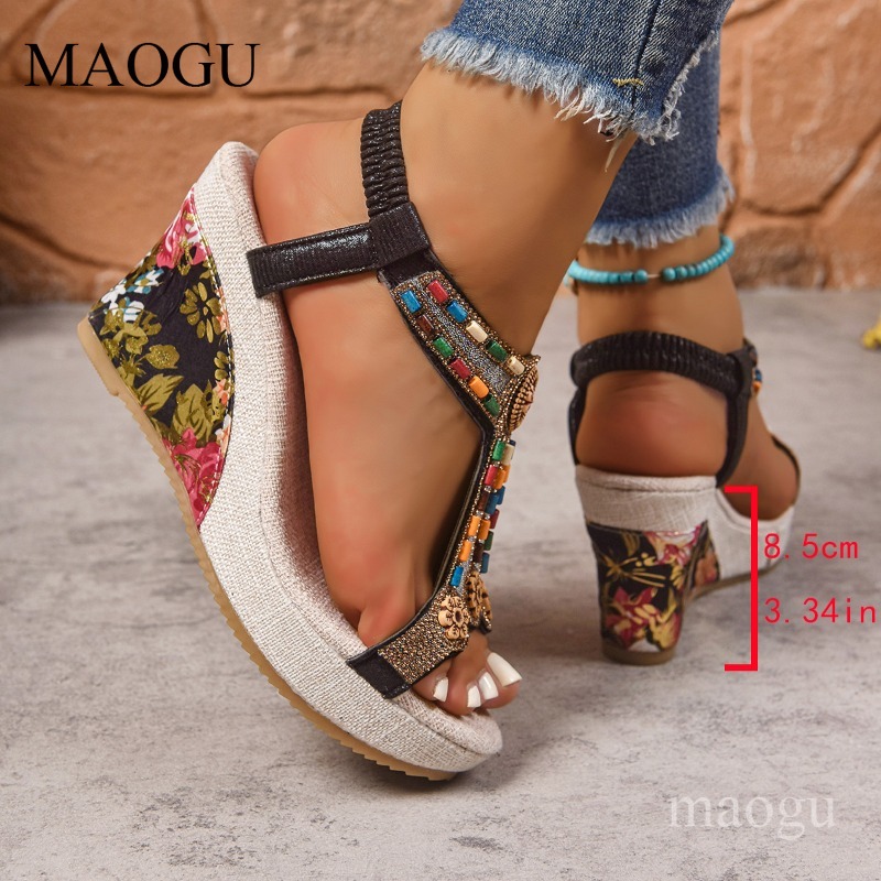รองเท้าส้นเตารีดประดับลูกปัดลา - Ethnic Fashion For Women บทวิจารณ์และราคา