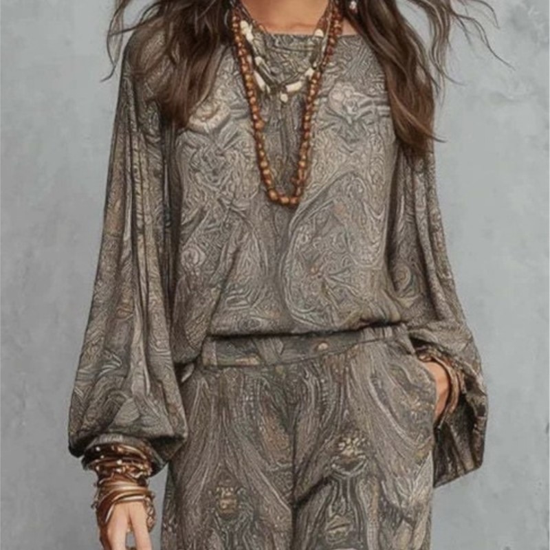 ชุดเซ็ตสองชิ้นลายพิมพ์โบโฮเพสล - Ethnic Fashion Collection บทวิจารณ์และราคา