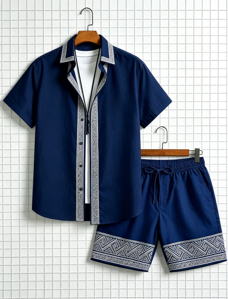 ชุดเสื้อเชิ้ตแขนสั้นและกางเกงข - Ethnic Style บทวิจารณ์และราคา
