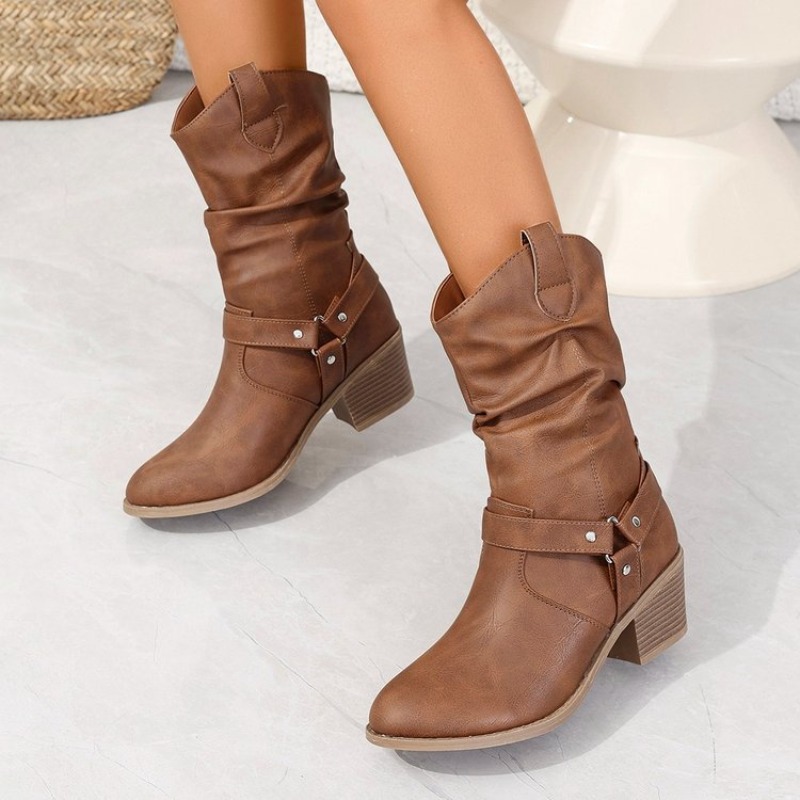สตรีกลางลูกวัวรองเท้าบูท Retro - Ethnic Fashion For Women บทวิจารณ์และราคา